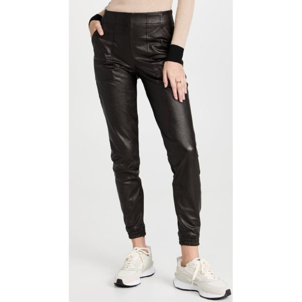 NEW Spanx Leather-Like Joggers Noir Shiny Edgy Motorcycle Biker Shapewear Pants